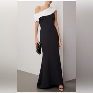 Badgley Mischka Black and Cream Evening Dress